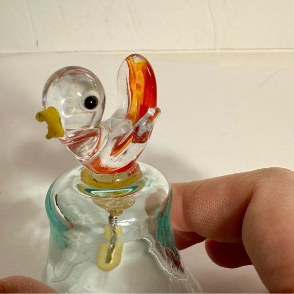 Art Glass Bell with Blown Glass Bird Finial. Approx. 3.5”H - Picture 4 of 10